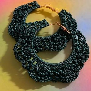 CROCHET LACEY HOOP EARRINGS- JUNGLE GREEN